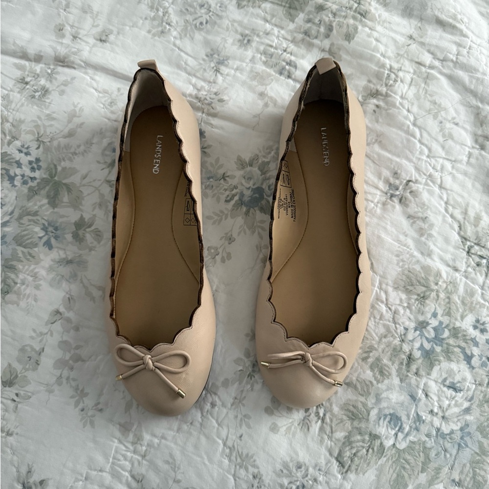 Lands' End Cream Ballet Flats With Decorative Bows Gem — free download